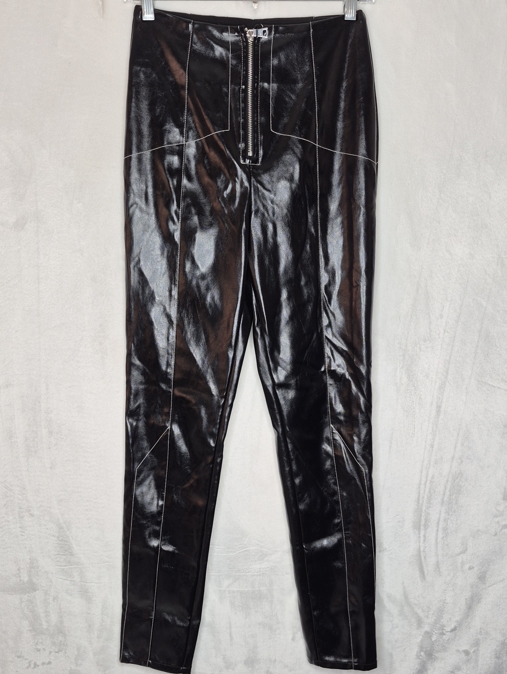 I.AM.GIA Black Faux Leather Contrast Stitch High Rise Pants XS